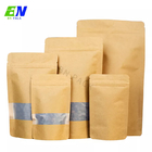 Dalam stok Eco Friendly Plain Stand Up Resealable Food Grade Brown kraft Paper Bags With Window
