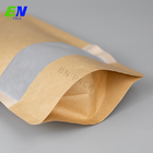 Kantong Stand Up Biodegradable Nature Brown kraft Paper Pouch Dengan Jendela Dan Ritsleting